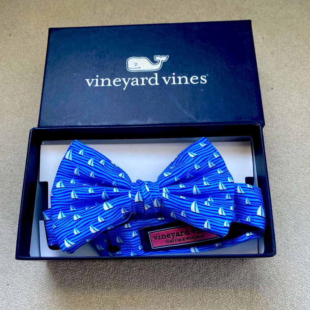 Vineyard Vines Royal Blue Sailboat Print Kids Bow Tie